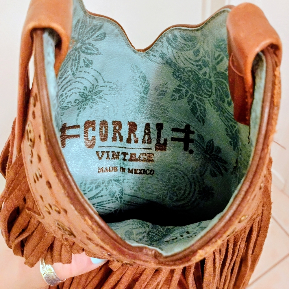 Corral Brown Leather Fringe Boots - Picture 3 of 6